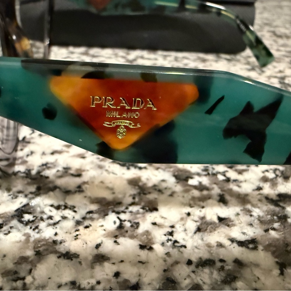 Prada Women’s Cat Eye Glasses in Brown Tortoise with Teal side pieces - Picture 2 of 9